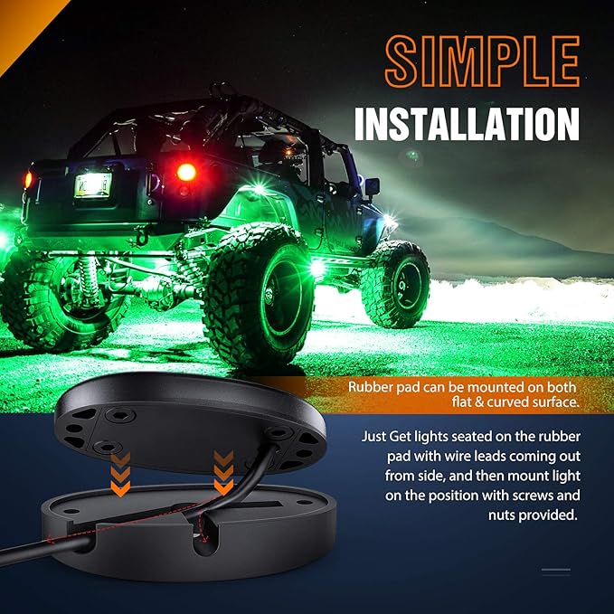 Nilight LED Rock Light 6PCS Underglow Wheel Well Pods Waterproof Exterior Underbody Roof Rack Side Lamps for Car Truck Pickups ATV UTV SUV Motorcycle Boat, Green Color
