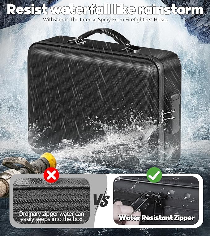 Fireproof Document Box, Hard Case Highly Flame-Resistant Fire Proof Waterproof File Organizer with Lock, Portable Fire Safe f