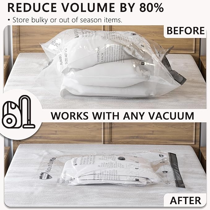 Vacuum Storage Bags, Compression Packing Space Saver Seal Bags for Clothing Bedding Comforters Blankets Pillows, 14 Jumbo