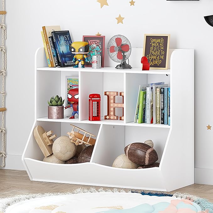 UTEX Toy Storage Organizer with Bookcase, Kid’s Multi Shelf Cubby for Books,Toys, Storage Organizer for Boys,Girls Play Room/
