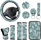 10 PCE Mushrooms Car Steering Wheel Cover for Women Center Console Armrest Pad Headrest Seat Belt Cover Car Accessories for Women Interior.(Snowflake Leaf)