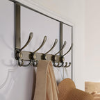 Dseap Over The Door Hook Hanger - Fits 1 3/8" to 1 3/4" Standard Doors | 5 Tri Hooks Heavy Duty Towel/Coat Rack | Door Organi