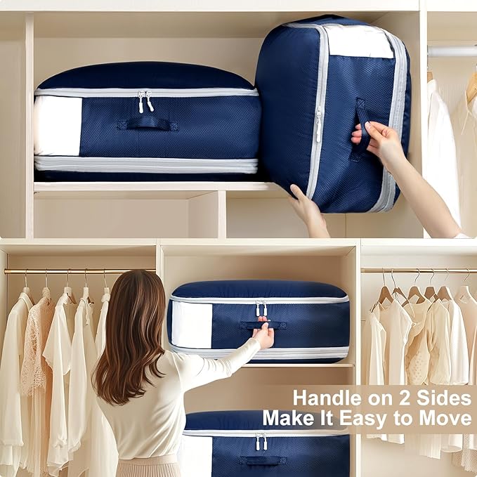 Comforter Storage Bag - Large Capacity Blanket Storage Bags 3-Layer Ultra Space Saving Self Compression Organizer, Washable C