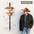 Cowboy Hat Holder, 3-Piece Wall Mount Cowboy Hat Rack for Wall Holds up to 6 Hats – Wooden + Metal Rustic Western DIY Hat Rac