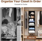 StorageWorks 6-Shelf Hanging Closet Organizers, Foldable Closet Storage Organizer with 2 Side Pockets, Portable Hanging Shelv
