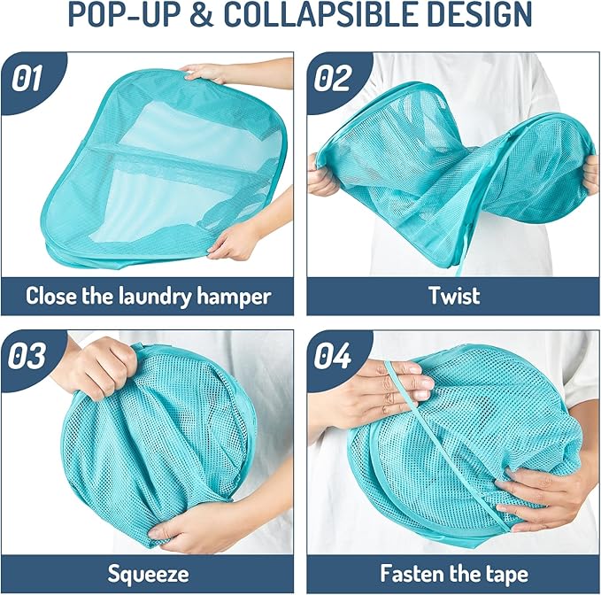 Seiritex Mesh Popup Laundry Hamper 2 Compartment, Collapsible Laundry Sorter Basket Foldable Hamper for Clothes, College Dorm