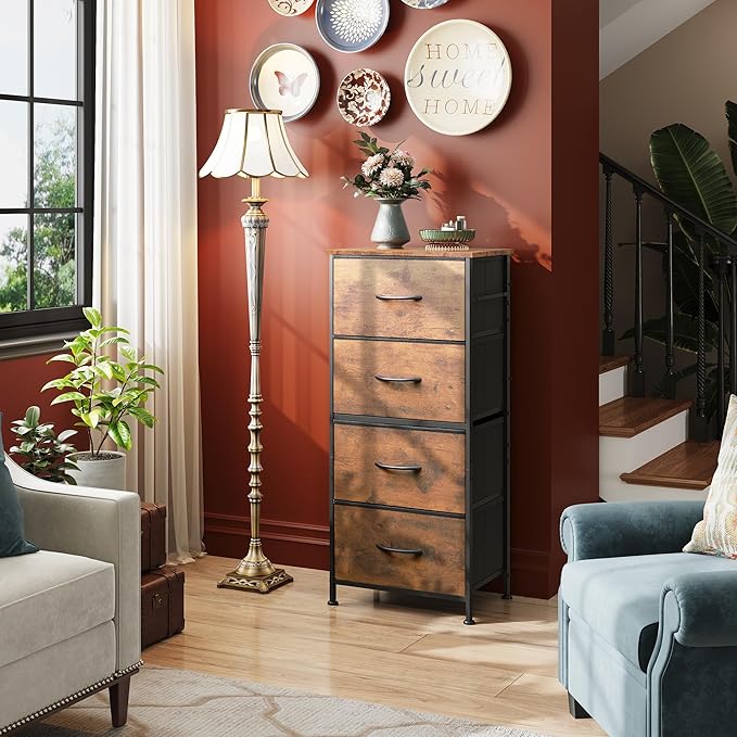 WLIVE Dresser with 4 Drawers, Fabric Storage Tower, Organizer Unit for Bedroom, Hallway, Entryway, Closets, Sturdy Steel Fram