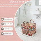 Quilted Laundry Basket with Handles - Multi-Purpose Fabric Storage Basket，Boho Fabric Storage Baskets with Handles for Car, H