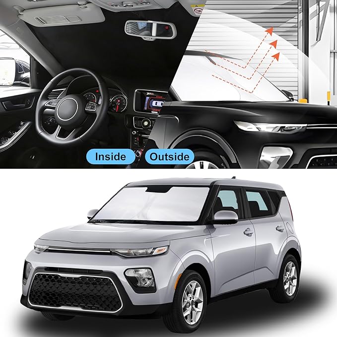 Front Windshield Sun Shade Foldable Car Front Window Sun Shade Windshield Shade Custom Fit for 2020-2026 Kia Soul Block UV Rays Accessories Heat Keep Cooler