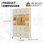 Portable Wardrobe Closet Storage Organizer, Plastic Collapsible Closet Organizer with Transparent Magnetic Door, for Living R