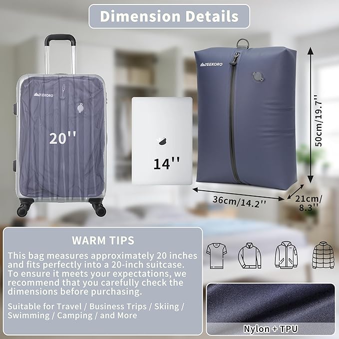 Vacuum Bag for Travel, Professional IPX8 Waterproof Reusable Vacuum Compression Bags for Travel Suitcases, Upgraded Durable S