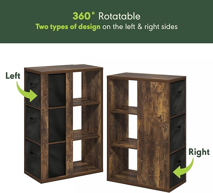 Furinno Viola Book Shelf, 3-Tier Bookshelf, Cube Storage Organizer Bookcase with Open Shelf, with Storage Bins, 13.6 x 29.3 x