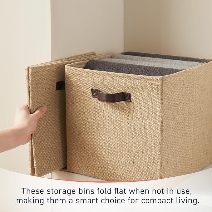 Ornavo Home 10.5 x 10.5 Storage Cube Bins, 6 Pack Jute Baskets, Fabric Storage Bins Shelf Basket Cube Organizer for Closet Fo