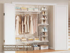 4" Extra Deeper Foldable Hanging Closet Organizer, Small Wire Cabinet Shelves and Storage with 5 S Hooks,4 Tier Metal Basket 