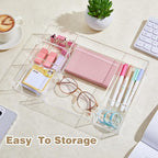 Briwooody Acrylic Drawer Organizer Clear Desk Drawer Organizer Trays with Adjustable Compartments Desk Accessories for Office