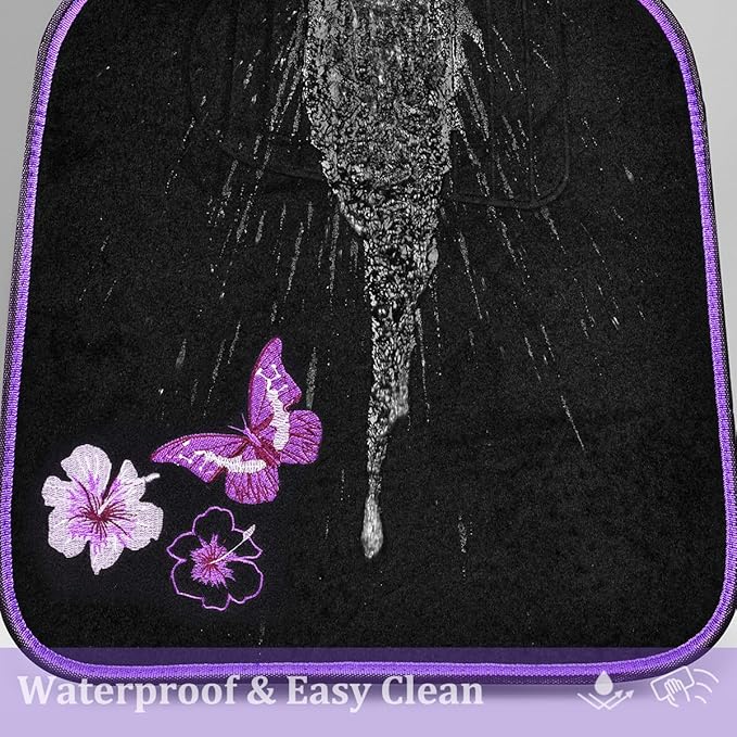 CAR PASS Embroidery Butterfly and Flower Car Floor Mats, Purple Car Floor Mats, Universal Fit 95% Automotive,SUVS,Sedan,Vans,