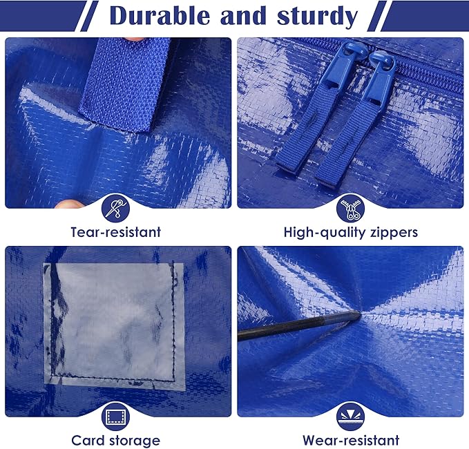 6 Pack Moving Bags with Full-Open Side Zipper, Extra Large 93L Heavy Duty Waterproof Foldable Storage Totes for College Dorm,
