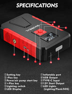 Sharmeal Jump Starter with Air Compressor, 5000A 160PSI Car Jump Starter Battery Pack (10.0L Gas/9.0L Diesel), Battery