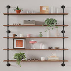 Floating Shelves for Wall Bookshelf Industrial Pipe Shelving Shelves 48 Inch 5 Tier Natural Wood Planks Rustic Wall Shelves H