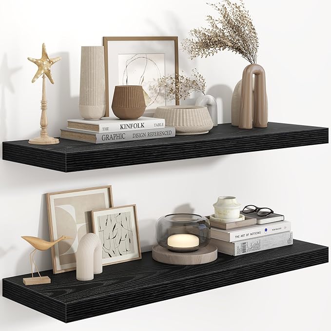 Fun Memories 36 Inch Floating Shelves in Black, 9.3 Inch Deep Floating Shelf for Bathroom Living Room Kitchen, Rusitc Wall Mo