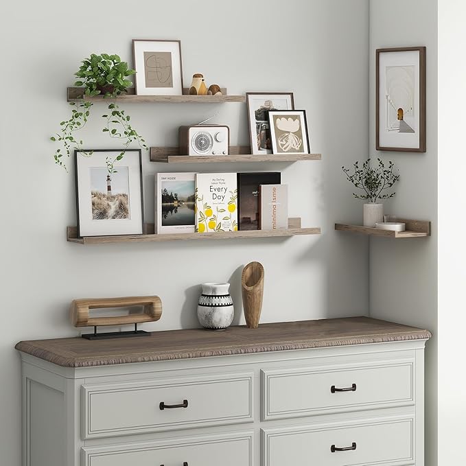 Axeman 36 Inch Floating Shelves | Grey Picture Ledge Shelf Set of 3 | Rustic Grey Wood Wall Shelves with Lip | 36" Picture Sh
