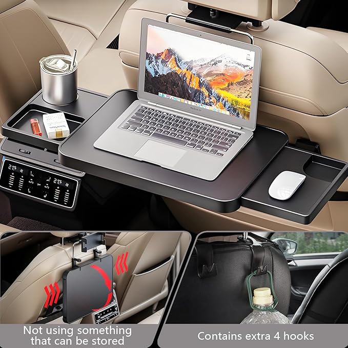 2-in-1 Car Steering Wheel Tray & Steering Wheel Laptop Holder with Adjustable Multipurpose for Eating, Writing, Laptop Work With Mobile Phone Holder And Tablet Holder - Ideal for Constant Travelers