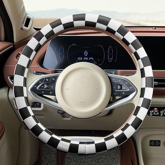 Dotesy Leather Flowers Car Steering Wheel Cover, Fashion Floral Steering Wheel Protector Universal for 36-38cm Anti Slip Auto