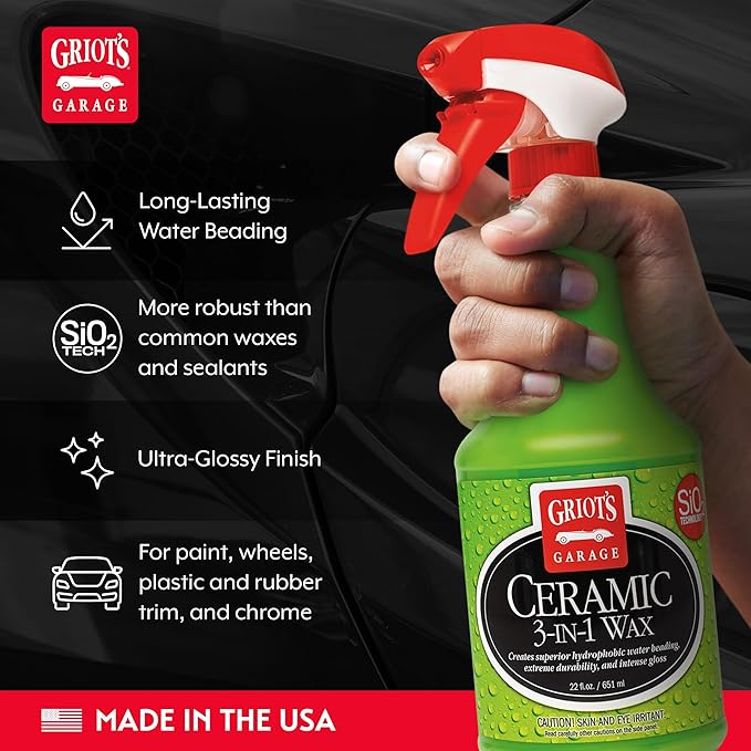 Griot's Garage Ceramic 3-in-1 Wax, SiO2 Spray for Cars, Trucks, and RV’s, Provides Protection and Water Beading on Paint, Wheels, Plastic, Rubber Trim, Chrome, and More, 10978, 22 oz
