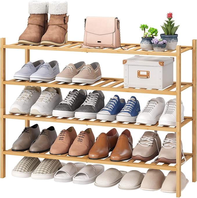 viewcare Shoe Rack, 4-Tier Long Shoe Rack for Entryway, Bamboo Wood Shoe Shelf for Closet & Hallway, Long 33IN | Beautiful | 