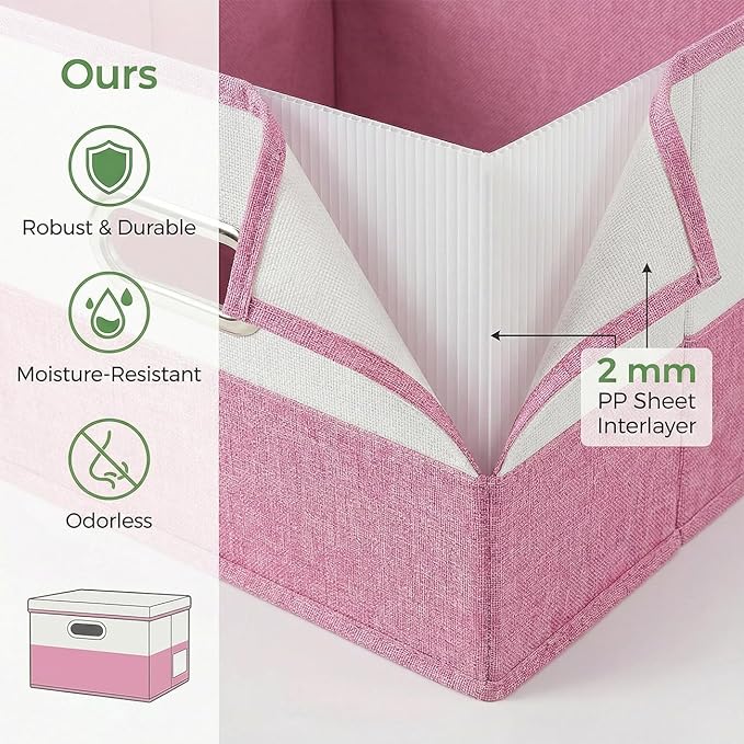 PRANDOM Storage Bins with Lids [3-Pack] Linen Fabric Foldable Storage Boxes Organizer Containers Baskets Cube with Cover for 