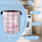 Pink Plaid Laundry Basket Collapsible Laundry Hamper with Handle, Oxford Clothes Toy Storage Bin for Bathroom Bedroom Room De