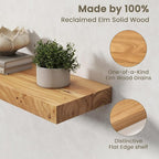 Fun Memories Solid Elm Wood Floating Shelves Set of 2-36 Inch Rustic Wall Shelves with Heavy-Duty Invisible Brackets - for Li