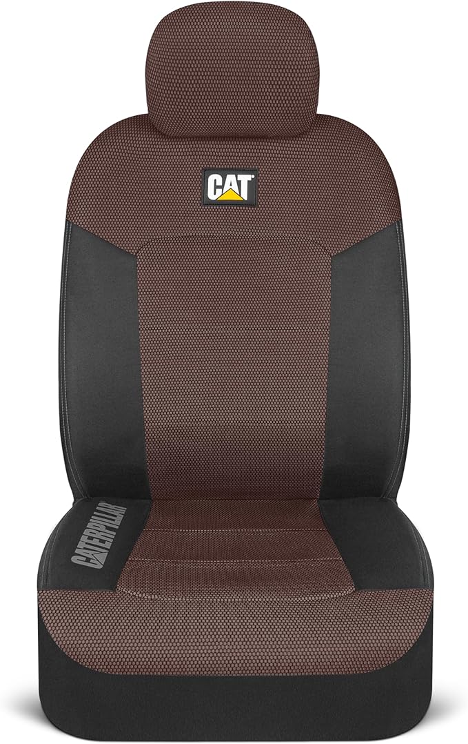 CAT Brown & Black Seat Covers for Cars, Trucks, & SUV - Set of (2) MeshFlex Car Seat Cover Front Seat Protectors - Airbag Com