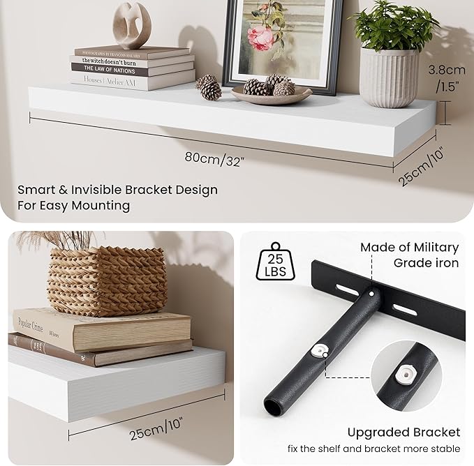 Fun Memories Floating Shelves for Wall, 32 Inch Long Floating Shelves Set of 2, 32 x 10 Wooden Shelves for Wall, Large Storag