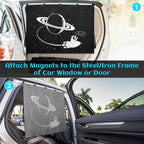 Magnetic Car Window Shades, 2 Packs Car Sun Shades for Baby, 2 Layers for Blackout/See Through Options Space Pattern Side Window Curtain for Kids Heat/UV Blocker