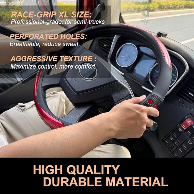 PINCTROT XL Size 17.5-18 in Race Grip Steering Wheel Cover for Semi Truck, Fits RV, Big Rig Trucker, 18 Wheeler and Classic Cars, Anti-Slip Silicone Perforated Design 17.5-18 Inch (Racing Red)