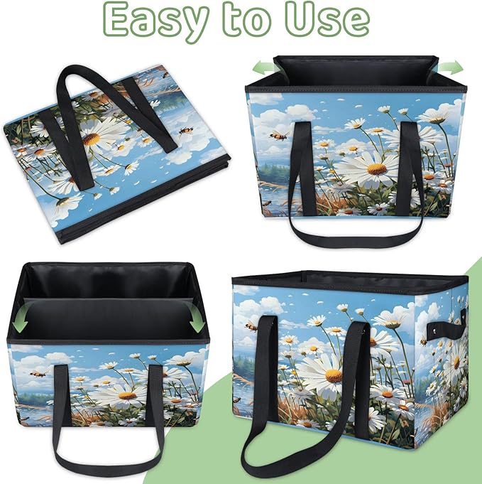Reusable Grocery Bags Heavy Duty Shopping Bags Foldable Large Tote Bags with Long Handles & Hard Bottom