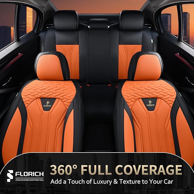 FLORICH Leather Seat Covers, Car Seat Covers Full Set, Car Seat Protectors 5 Seats, Automotive Seat Covers Driver Seat Covers