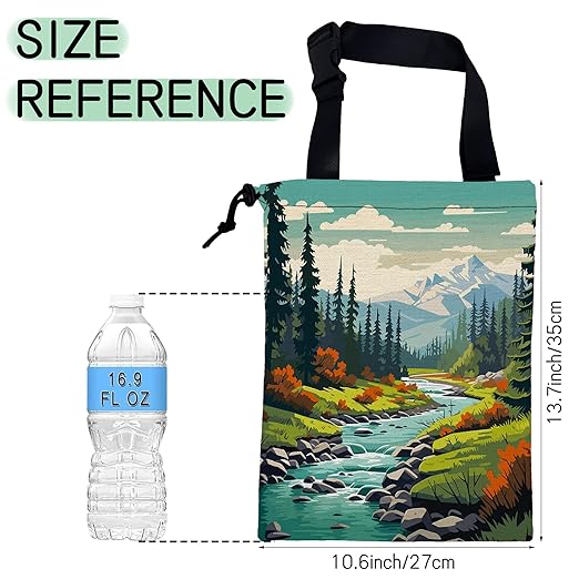 Mountain Landscape Car Garbage Bag,Forest River Waterproof Small Car Trash Bag Hanging Back of Seat,Drawstring Hanging Car Trash Bag with Adjustable Buckle for Car Accessories