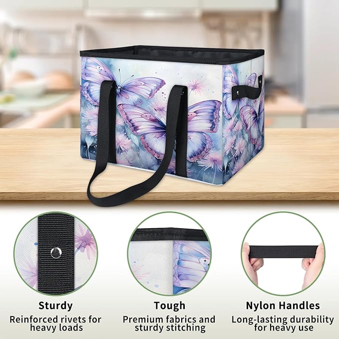 Reusable Grocery Bags Heavy Duty Shopping Bags Foldable Large Tote Bags with Long Handles & Hard Bottom