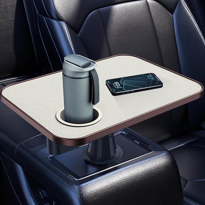 Car Tray& Car Desk for Laptop,Dual 360° Rotating,Anti Slip Leather Surface,Steering Wheel Tray,Car Accessories- Compatible with Tesila Model Y/3/S, Forrd F150/Explorer/Maverick/Most Vehicles (White)