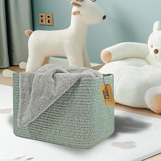 COMFY-HOMI Square Woven Cotton Rope Basket for Organizing, Gift Baskets for Handles, Empty Gift Baskets, Toy Basket for bins|