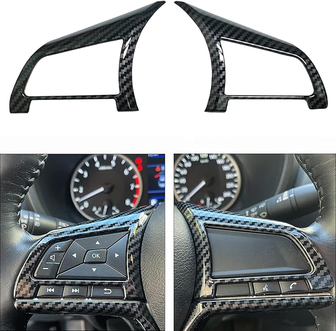 Carbon Fiber Steering Wheel Interior Decoration Cover Trim Accessories for Nissan Altima(2019-2024),for Sentra/Versa(2020-2024),for Leaf/Kicks(2018-2024),for Rogue(2017-2020),for Rogue Sport