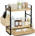 2-Tier Bathroom Counter Organizer with Drawer and Basket, Wood Countertop Organizer for Storage, Skincare Organizers for Vani