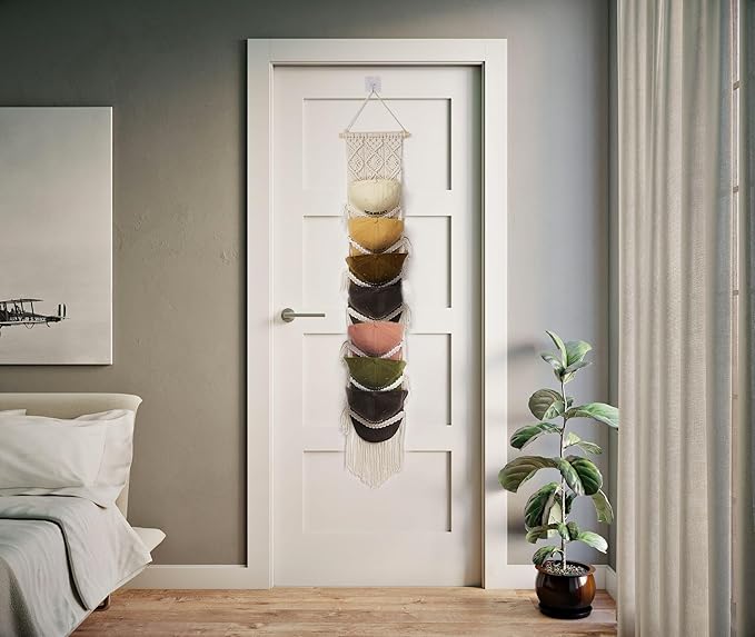 Boho Baseball Cap Hanger-1 Pack-Macrame Hat Organizer for Ball Caps Holder Over Door, Hat Rack for Wall, Cap Rack for Decorat