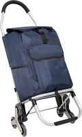 Stair Climber Folding Shopping, 36L Grocery Cart Trolley Laundry Stair Climbing Handcart with Stainless Steel Triangular Wheels & Oxford Cloth Bag, Foldable Cart for Shopping Grocery Laundry, Blue
