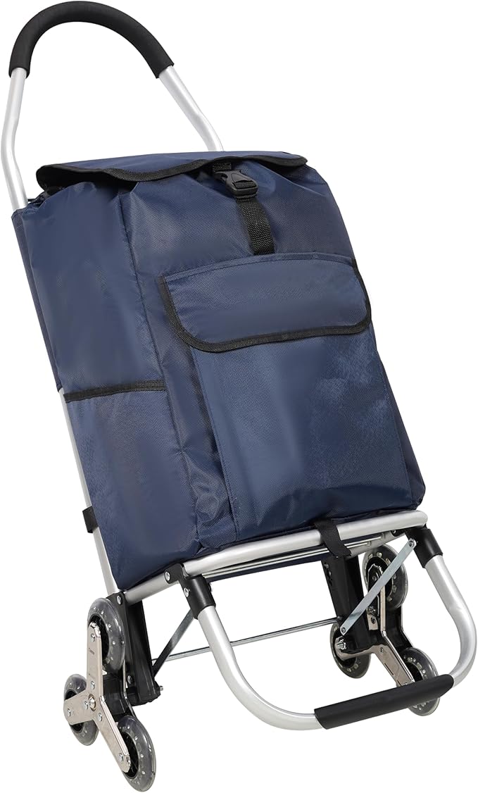 Stair Climber Folding Shopping, 36L Grocery Cart Trolley Laundry Stair Climbing Handcart with Stainless Steel Triangular Wheels & Oxford Cloth Bag, Foldable Cart for Shopping Grocery Laundry, Blue