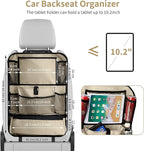LUCMO Car Backseat Organizer with Touch Screen Tablet Holder-2 Pcs,9 Storage Pockets Car Storage Organizer Protectors Kick Mats Travel Accessories for Kids-Beige