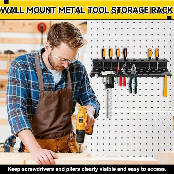 Metal Screwdriver Organizer, 15.75inch Utility Wall Mount Tool Organizer for Screwdrivers Pliers Holder with 35 Holes, Hand T