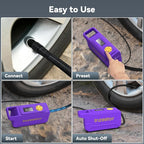 150 PSI Tire Inflator Portable Air Compressor, 12V DC Auto Shutoff Air Pump with Digital Pressure Gauge and Emergency LED Light for Car Tires, Bicycle & Balloons, Purple